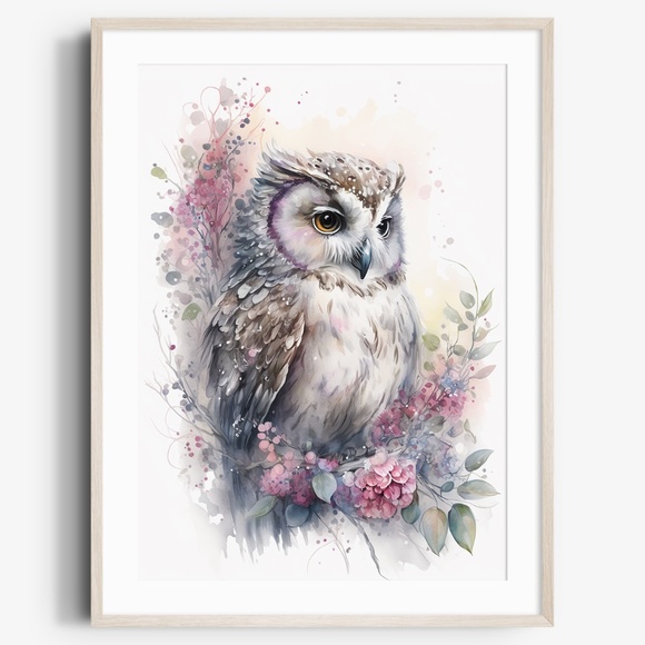 Other - Watercolor Floral Owl Portrait Wall Art Illustration Print Poster Unframed